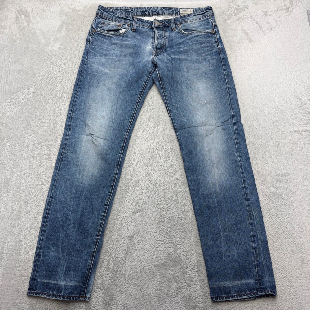 G-Star Raw Jeans Mens 34 Blue 3301 Straight Leg Faded Distressed Denim